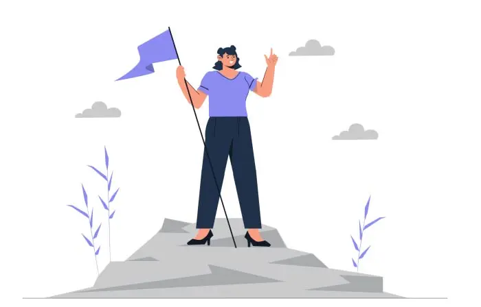Female Leader Standing with Flag 2D Scene Illustration